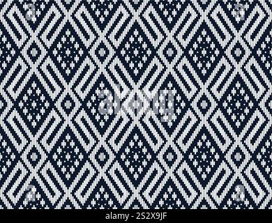 Black and white diamond-shaped fashionable ikat seamless pattern for decoration, fabric and textile prints, wallpaper, background, and other prints Stock Vector