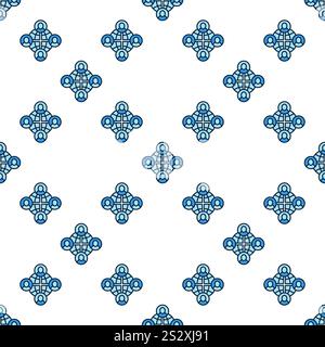 Earth and Four People vector Multipolarity concept blue seamless pattern Stock Vector