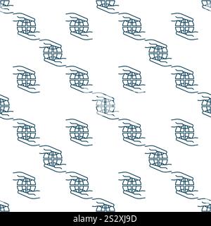 Earth Globe inside Hands vector Multipolarity concept seamless pattern in outline style Stock Vector