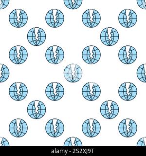 Crack on Earth Globe vector Multipolarity and Crisis concept blue seamless pattern Stock Vector
