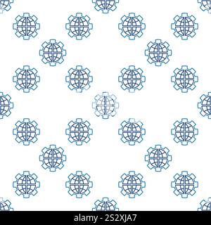 Gear with Earth Globe vector Multipolarity concept outline seamless pattern Stock Vector