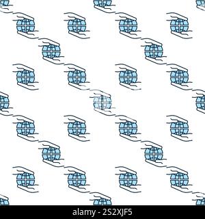 Hands with Earth Globe vector Multipolarity concept blue seamless pattern Stock Vector
