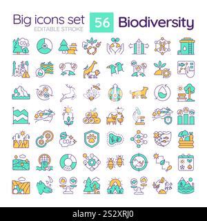 Biodiversity RGB color icons set Stock Vector