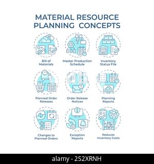 Material resource planning soft blue concept icons Stock Vector