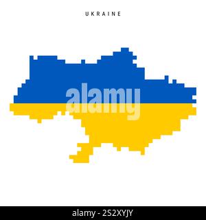 Ukraine pixel flag map icon. Flat vector illustration isolated on white Stock Vector