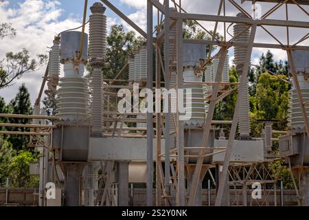 Electricity power substation sub station, electrical energy grid supply, fossil fuel infrastructure, environmental impact technology Stock Photo