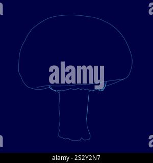 Mushroom is drawn in blue on a dark background. The mushroom is outlined in blue and has a stem Stock Vector