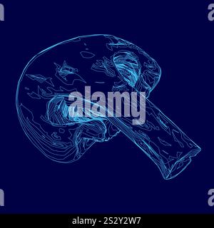 Blue mushroom with a stem. The mushroom is drawn in a stylized way. The blue color of the mushroom and the stem creates a calm and serene mood Stock Vector