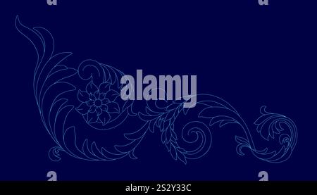 Blue background with a blue flower. The flower is in the middle of the background and is surrounded by a blue swirl Stock Vector