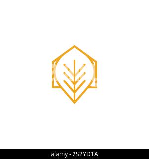 Home Leaf Line Art Logo Design Stock Vector