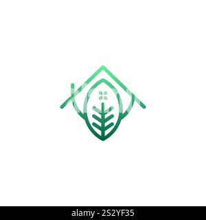 Nature house logo with green color. Home Leaf Icon Stock Vector
