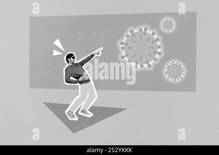 Creative photo 3d collage artwork poster of guy laughing bacteria use preventive measures avoid illness isolated on painting background Stock Photo