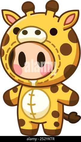 Cute kid in a giraffe costume with blushing cheeks Stock Vector