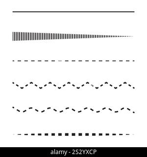Line style collection. Dashed line elements. Vector straight patterns. Minimal black shapes. Stock Vector