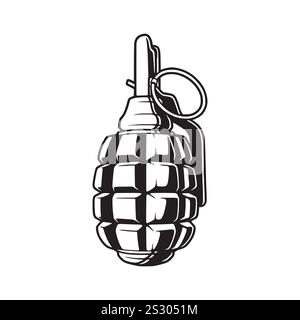 Vintage hand grenade concept design. Military hand grenade illustration, vector. Stock Vector