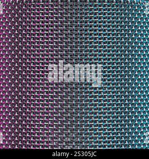 Metallic mesh creating vibrant pink and blue gradient background texture 3d Stock Photo