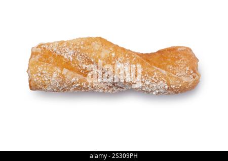 Studio shot of twisted doughnuts known in the UK as Yum Yums cut out against a white background - John Gollop Stock Photo