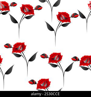 Beautiful seamless pattern with red roses. Stock Vector