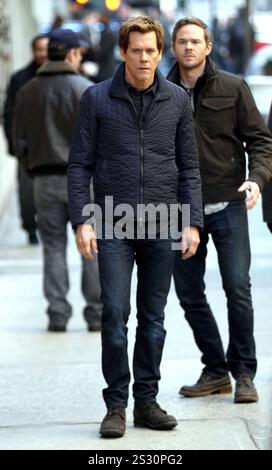 Kevin Bacon and Shawn Ashmore on the set of the TV show 'The Following