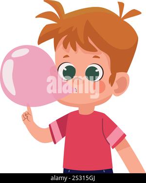 cute boy chewing gum Stock Vector