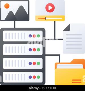 Datacenter Icon. Flat color design. Data series. Vector illustration ...