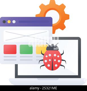 real time debugging tool concept, browser based code inspection utility vector color icon design, Web hosting service Symbol, Computing machines Sign Stock Vector
