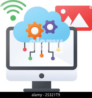 Cloud snapshots concept, virtual digital storage image vector color icon design, Web hosting service Symbol, Computing machines Sign, Internet App Stock Vector