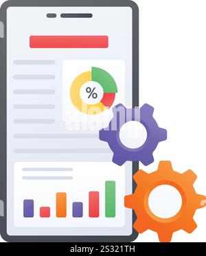 Mobile app KPI dashboard concept, Website Metrics on Home screen vector color icon design, Web hosting service Symbol, Computing machines Sign, Intern Stock Vector