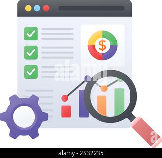 Checklist analysis from Previous project concept, Statistics Status Summary vector color icon design, Web hosting service Symbol, Computing machines S Stock Vector