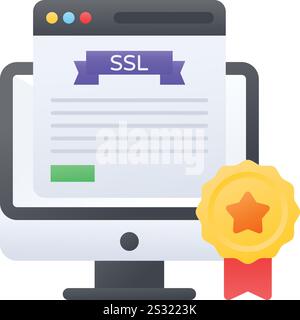 Web Page SSL Certificate concept, Secure Socket Layer Enabled Website vector color icon design, Web hosting service Symbol, Computing machines Sign Stock Vector