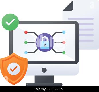 Hybrid Intrusion monitoring and detection concept, Real-time adaptive security vector design, Web hosting service Symbol, Computing machines Sign, Int Stock Vector