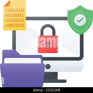 Password Protected Directory concept, Binary File Encryption vector color icon design, Web hosting service Symbol, Computing machines Sign, Internet Stock Vector