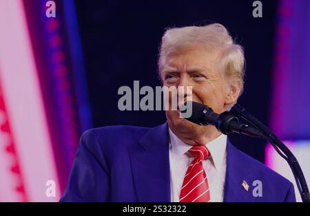 PHOENIX, ARIZONA, USA - 22 December 2024 - President-elect of the United States, Donald Trump addresses attendees at the 2024 AmericaFest at the Phoen Stock Photo