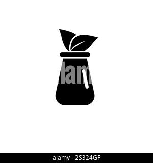 Lab flask with Leaf Inside Solid Flat Vector Icon Isolated on White Background. Stock Vector