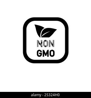GMO Free Label with Leaf, Eco Food Solid Flat Vector Icon Isolated on White Background. Stock Vector