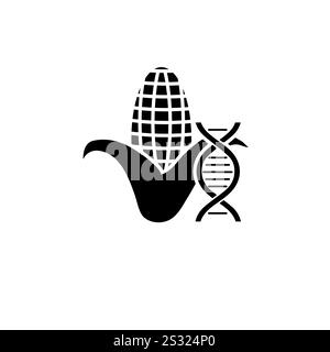 Genetically Modified Organisms Corn Solid Flat Vector Icon Isolated on White Background. Stock Vector