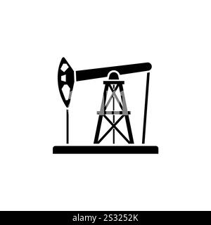 Pumpjack, Oil Industry Solid Flat Vector Icon Isolated on White Background. Stock Vector