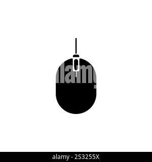 Wired Computer Mouse, Pointing Device Solid Flat Vector Icon Isolated on White Background. Stock Vector