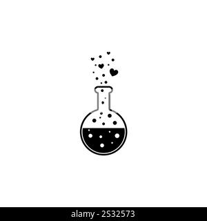 Love Potion Tube with Hearts Bubbles Solid Flat Vector Icon Isolated on White Background. Stock Vector