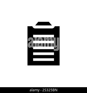 Clipboard List, Checklist Solid Flat Vector Icon Isolated on White Background. Stock Vector