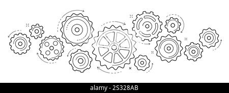 Cogs and gears in operation, infographics for presentation. Business strategy, planning, teamwork, idea creation concept Stock Vector