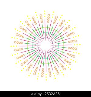Colorful firework burst with radiant sparkle rays. Abstract sunburst design showing light explosion. Bright sunray inspired graphic with vibrant sparks. Isolated on white background Stock Vector