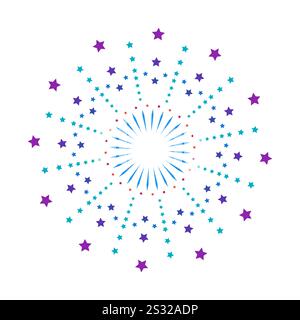 Vivid spark icon inspired by firework burst. Radiant circular flare with colorful light outbreak. Abstract explosion element on white background Stock Vector
