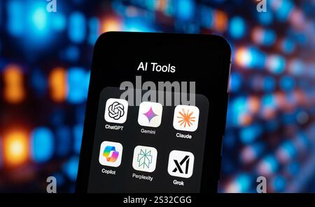 AI Tools like ChatGPT Gemini Claude Copilot Perplexity and Grok Stock Photo
