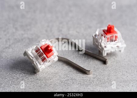 Two keys for mechanical keyboard and clip for mounting Stock Photo