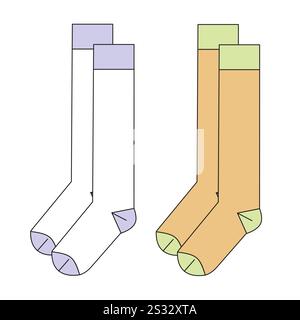 Volleyball socks flat drawing vector design mockup template. Stock Vector