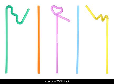 Different drinking straws isolated on white, set Stock Photo
