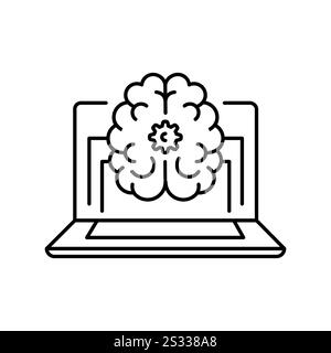 Brain-Computer Interfaces, BCI black line icon. Vector isolated element. Editable stroke. Stock Vector