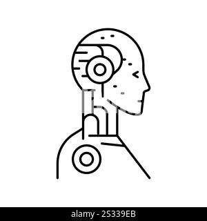 intelligent robot black line icon. Vector isolated element. Editable stroke. Stock Vector
