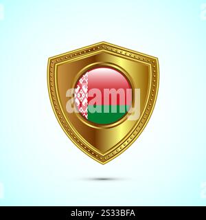 Rounded flag of Belarus with glossy gold shield Stock Vector
